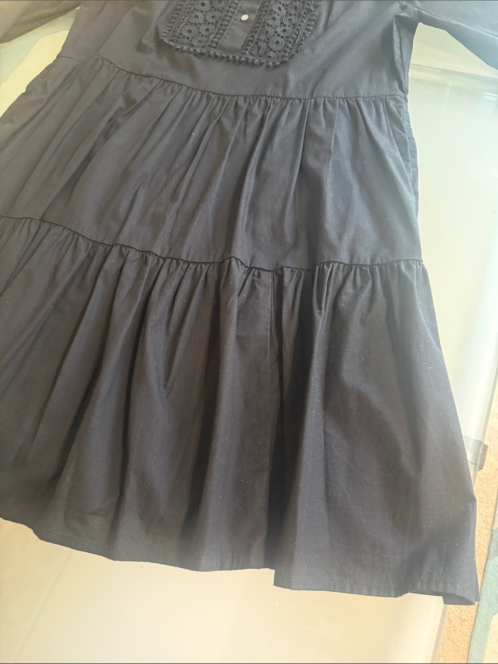 J. Crew Black Cotton Dress Tiered Mini Dress Size S Boho Romantic BabyDoll Dress - Picture 4 of 6